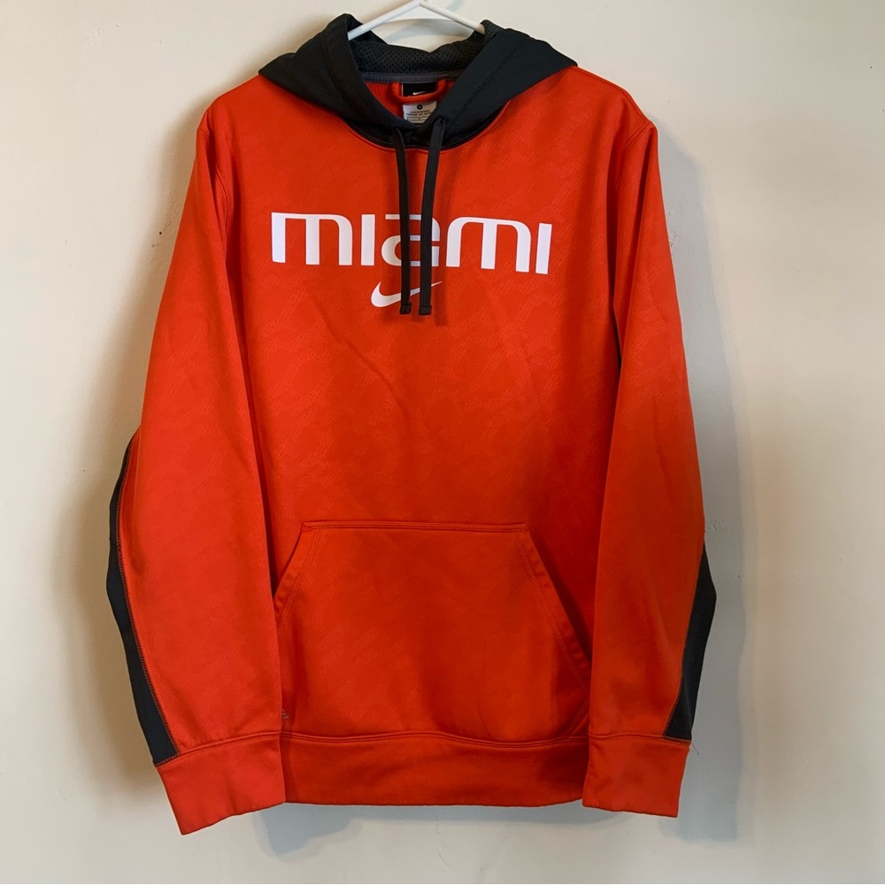 Nike University of Miami Hurricanes Center Swoosh Hoodie Orange Men’s Small